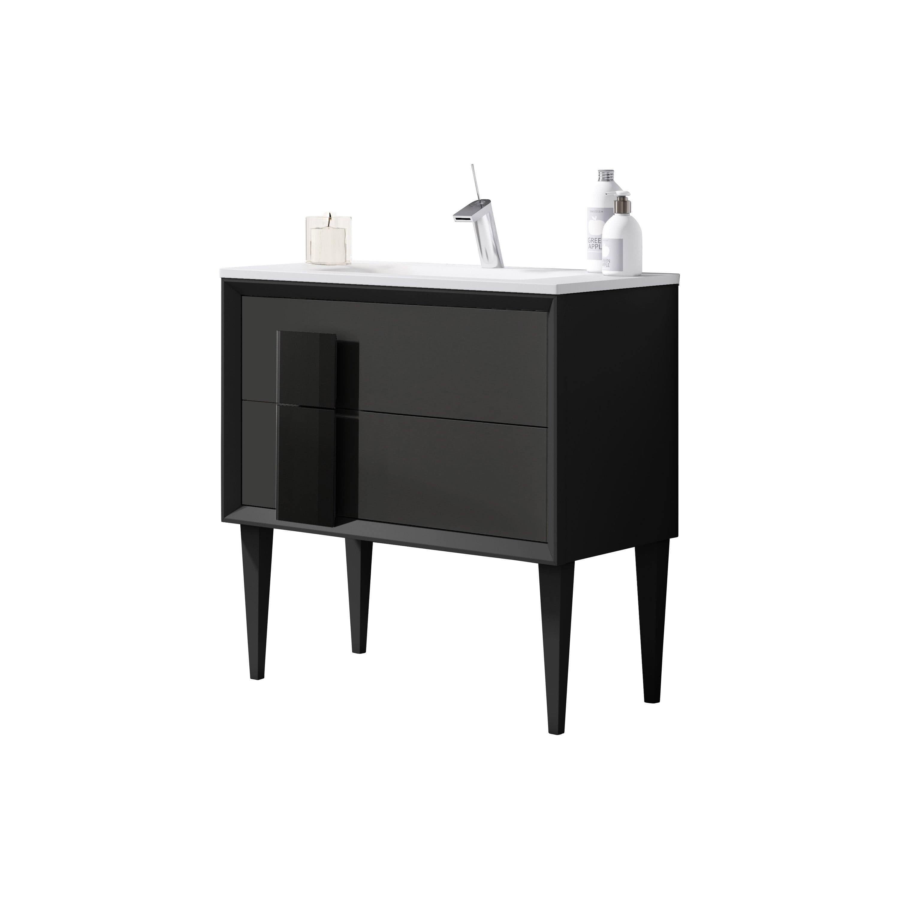 Lucena Bath 32" Décor Cristal Freestanding Vanity in White/Black/Grey and glass handle - Backyard Provider