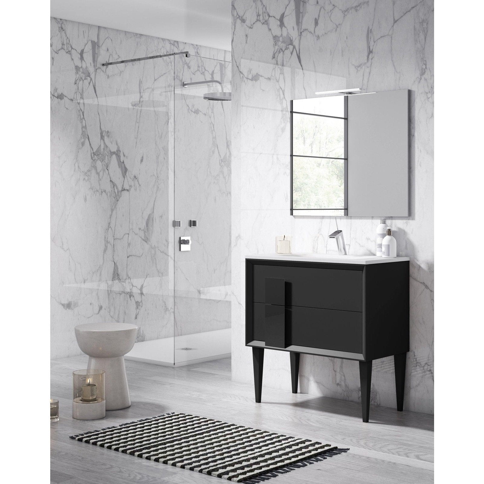 Lucena Bath 32" Décor Cristal Freestanding Vanity in White/Black/Grey and glass handle - Backyard Provider