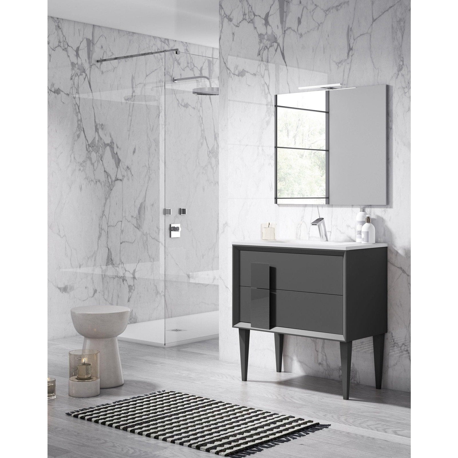 Lucena Bath 40" Décor Cristal Freestanding Vanity in White / Black / Grey and glass handle - Backyard Provider