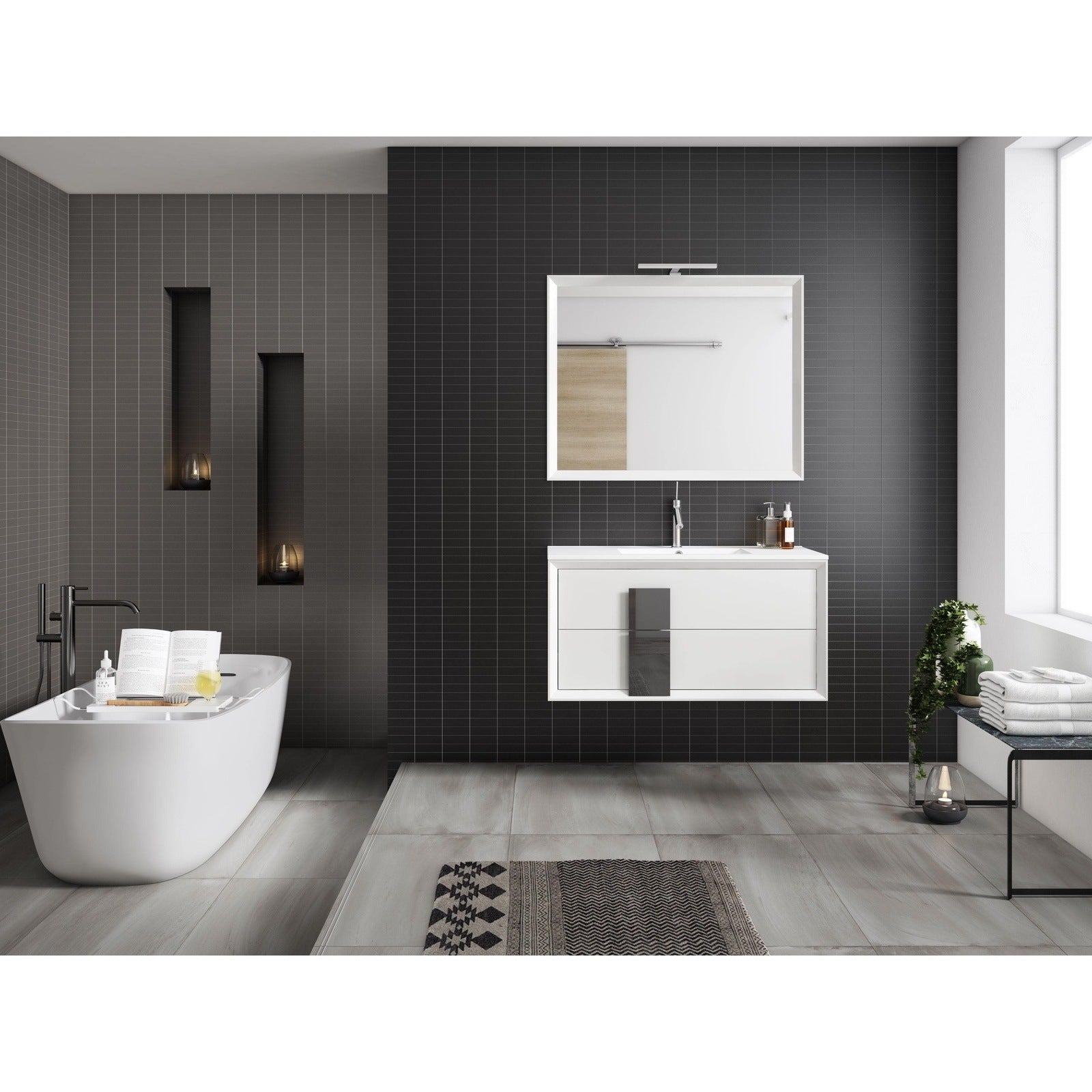 Lucena Bath Décor Cristal 24" Floating Bathroom Vanity in White, Black, Grey, White and Black, White and Grey or Black and Grey - Backyard Provider