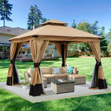 Mastercanopy 10x10 Outdoor Patio Gazebo with Double Roofs, Mosquito Netting and Privacy Screens - B0CWQFDTYQ