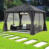 10x12 Outdoor Hardtop Gazebo Aluminum Frame Polycarbonate Top Canopy with Curtains and Netting - B0CHRVHD5S