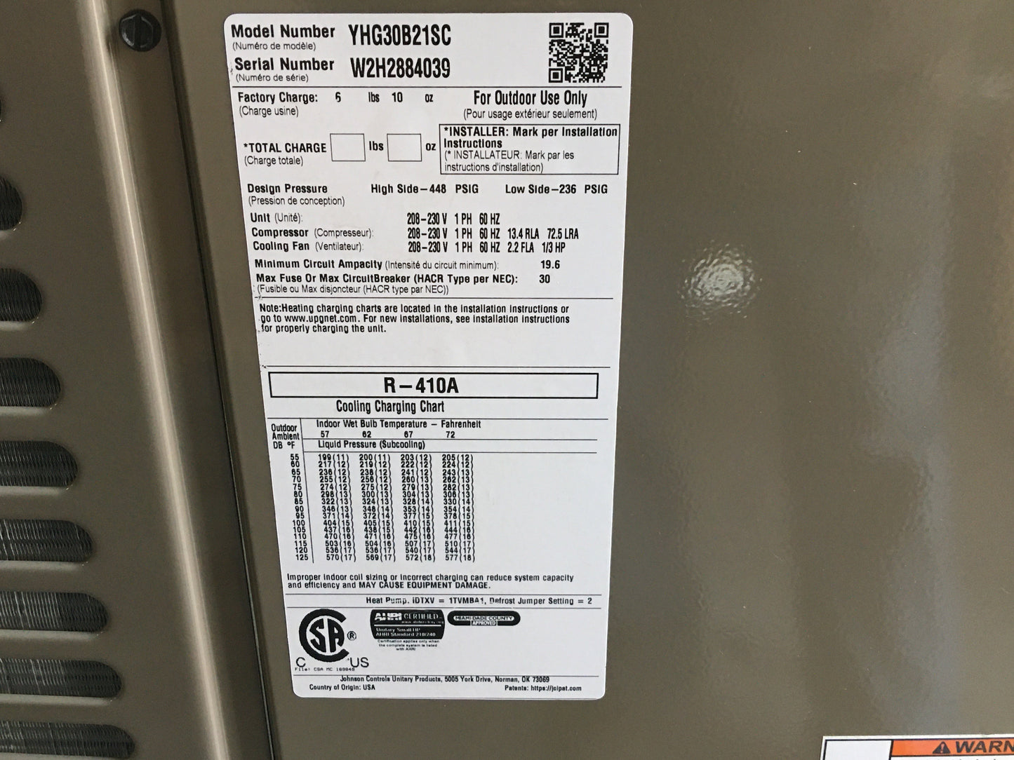 York International 2.5 Ton Split-System Heat Pump 208-230/60/1 R410A 16 SEER - YHG30B21S