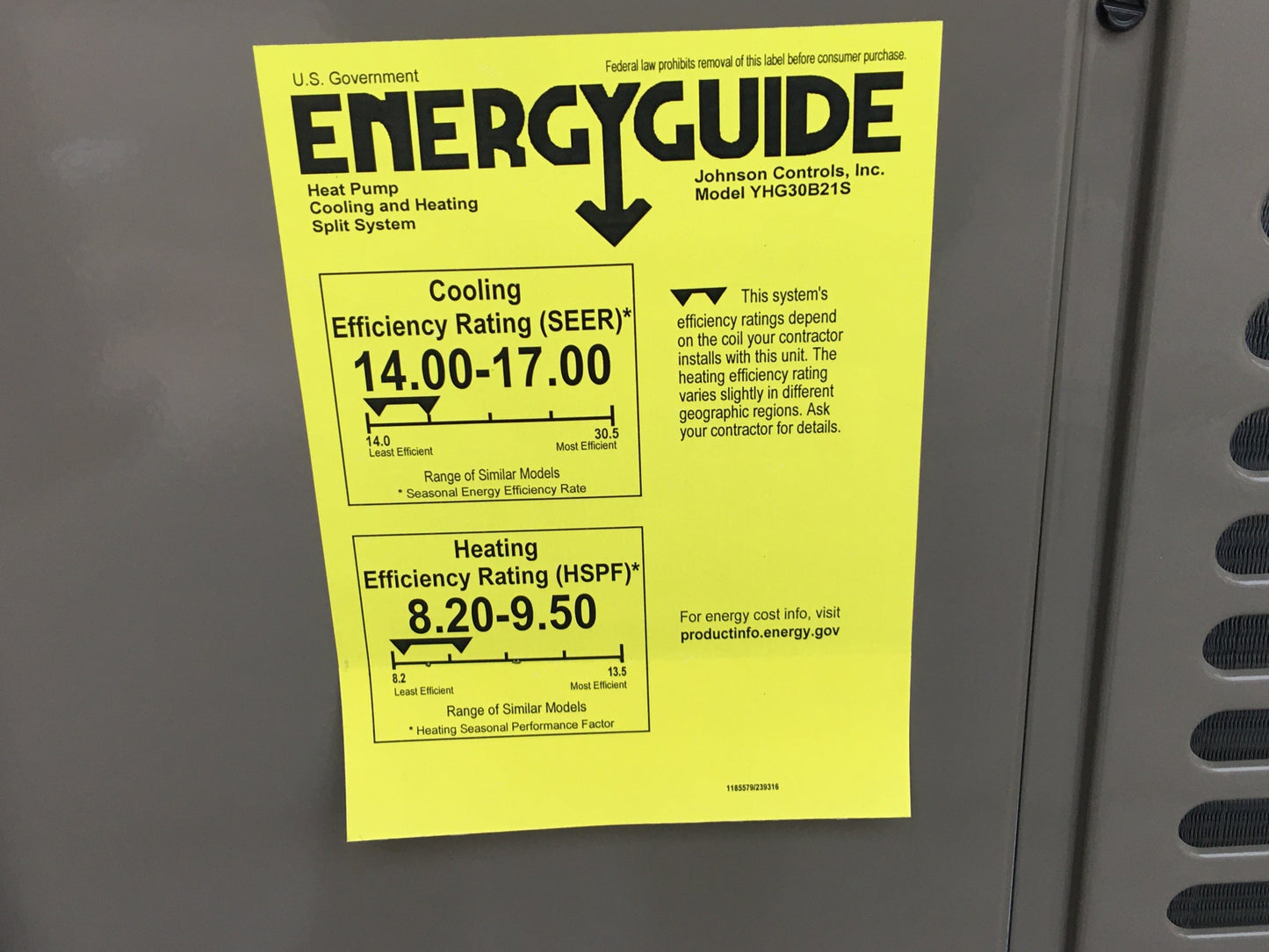 York International 2.5 Ton Split-System Heat Pump 208-230/60/1 R410A 16 SEER - YHG30B21S