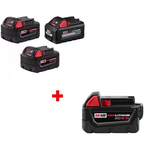 Milwaukee 48-11-1856 M18 18V Battery 3-Pack W/ FREE 48-11-1850 M18 Battery Pack - 781932