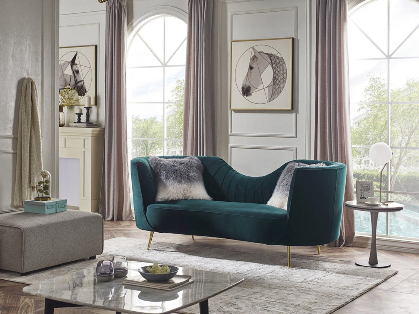 Modway Furniture 83" Luxurious Green Velvet Curved Sofa with Silver Metal Legs - Stylish Comfort for Your Home Decor - 480903-HOMEROOTS