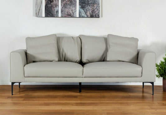 Modway Furniture 87" Gray Genuine Leather Sofa with Elegant Black Legs - Luxuriously Comfortable & Modern Design -480918-HOMEROOTS
