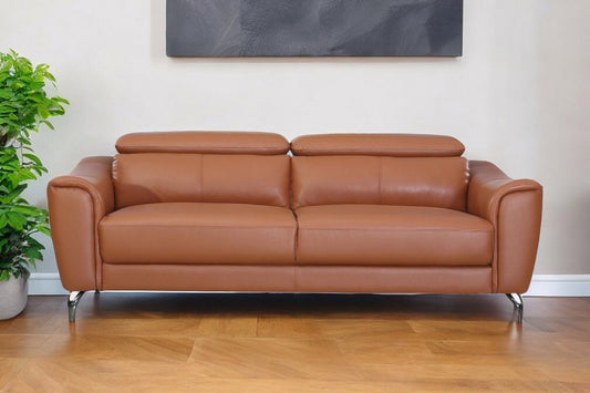 Modway Furniture 80" Brown Genuine Leather Sofa - Luxurious Comfort, Silver Legs & Contemporary Elegance for Your Home - 480920-HOMEROOTS