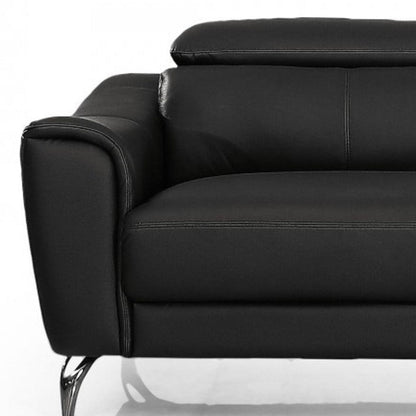 Modway Furniture 80" Black Genuine Leather Sofa with Elegant Silver Legs - Luxurious Comfort & Contemporary Style - 480921-HOMEROOTS
