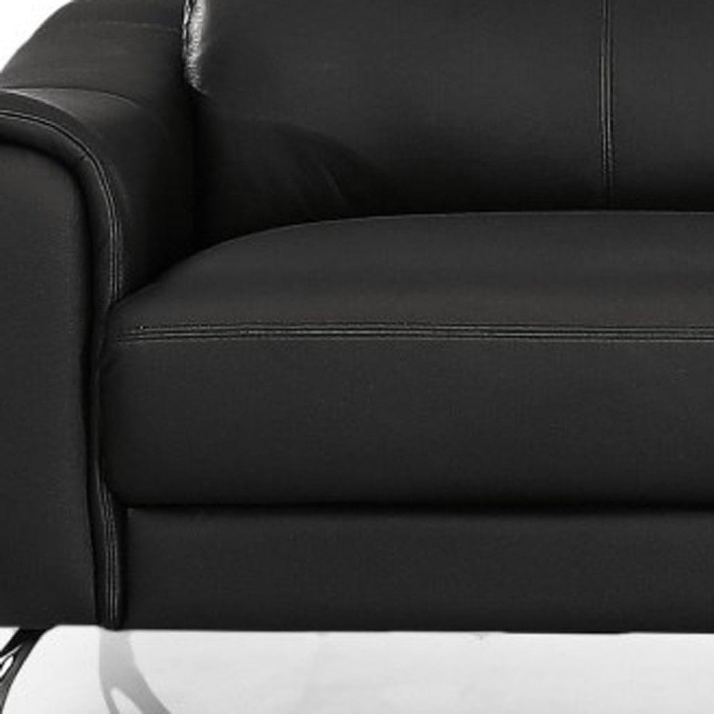 Modway Furniture 80" Black Genuine Leather Sofa with Elegant Silver Legs - Luxurious Comfort & Contemporary Style - 480921-HOMEROOTS