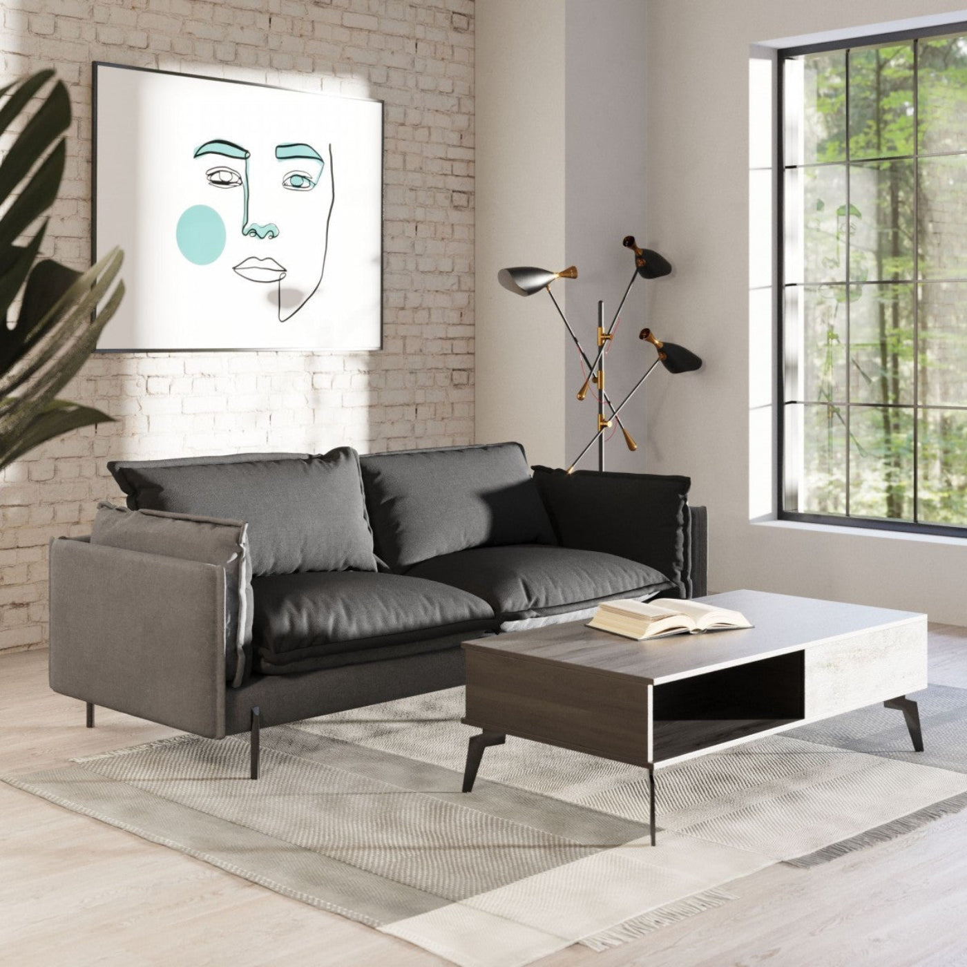 Modway Furniture 87" Luxurious Dark Gray Polyester Blend Sofa with Stylish Silver Legs – Perfect for Any Living Space! - 480928-HOMEROOTS