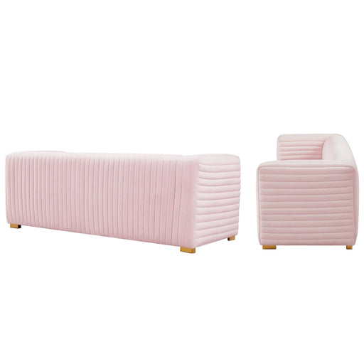 Meridian Furniture Glam PINK Velvet Channel Tufted Ravish Sofa Meridian Contemporary - 640Pink-S