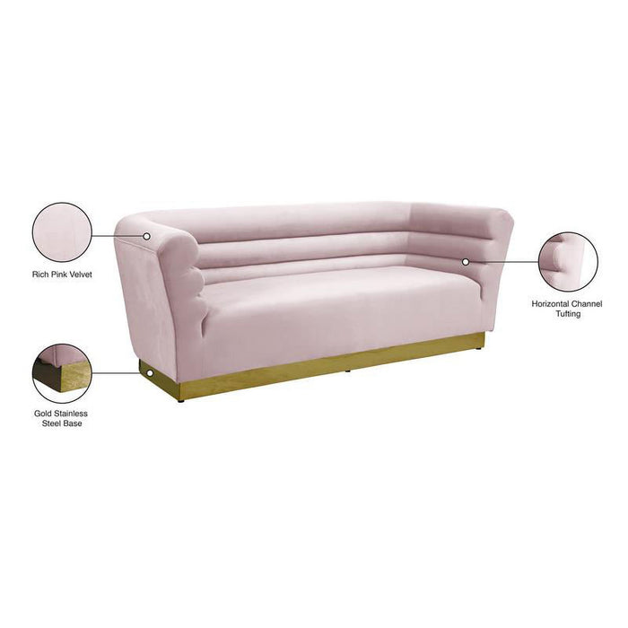 Meridian Furniture Bellini Solid Wood and Velvet Sofa in Pink - 669Pink-S