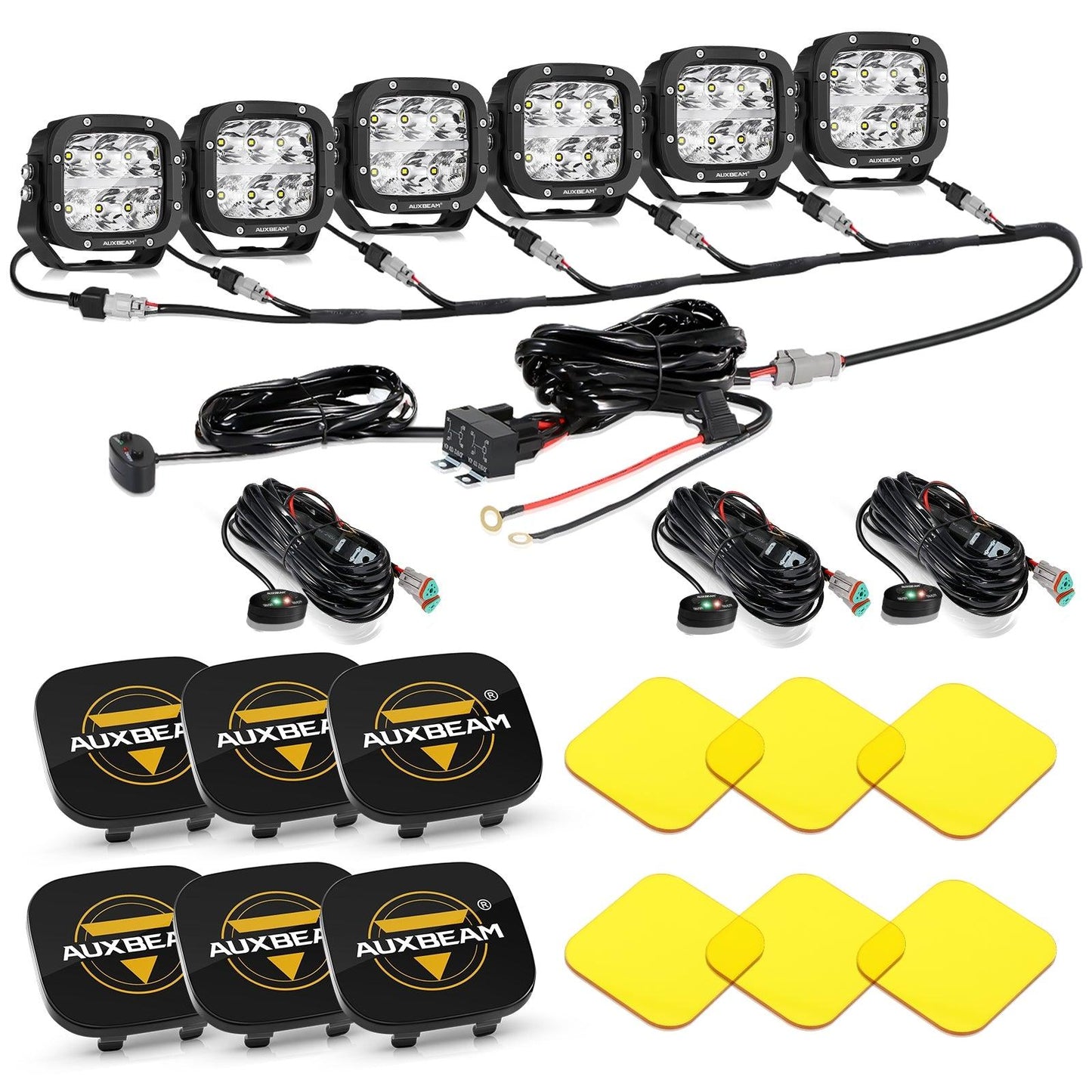 Auxbeam 6/8Pcs 5 Inch 132W Amber DRL LED Pod Lights with Power Harness - GP00011297