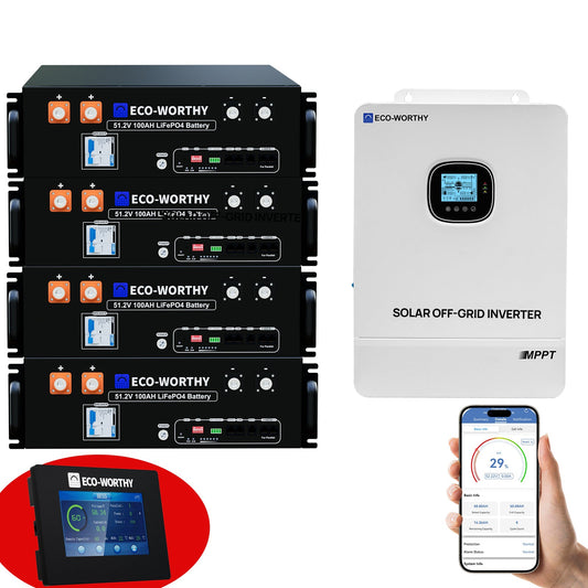 ECO-WORTHY 20.48KWh/30.72KWh Home Backup Power With 48V 100Ah LiFePO4 And 10000W 48V Off-Grid Inverter - L13NK10KSR48100B-4