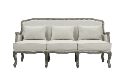 Modway Furniture 76" Cream Linen Sofa with Elegant Brown Legs, Nailhead Trim & Comfortable Support for Your Home - 491352-HOMEROOTS