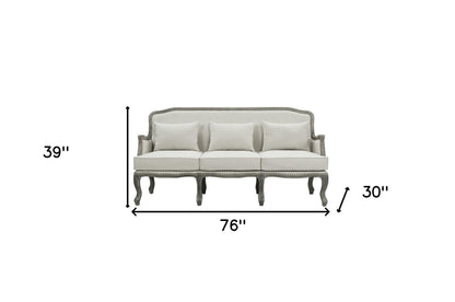 Modway Furniture 76" Cream Linen Sofa with Elegant Brown Legs, Nailhead Trim & Comfortable Support for Your Home - 491352-HOMEROOTS