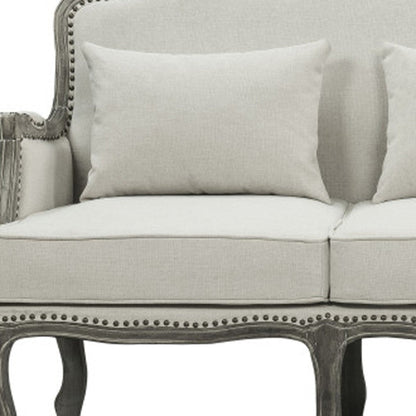 Modway Furniture 76" Cream Linen Sofa with Elegant Brown Legs, Nailhead Trim & Comfortable Support for Your Home - 491352-HOMEROOTS