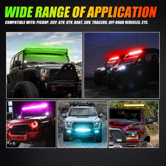 Auxbeam New 52 Inch V-PRO Series Curved RGBW Color Changing Off Road Led Light Bar & RGB LED Rock Light Set Combo - GP00009693