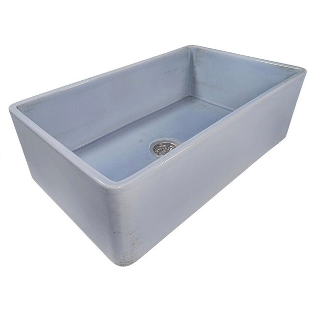 Ruvati 33 inch Fireclay Distressed Finish Farmhouse Apron-Front Kitchen Sink Reversible - Coastal Blue - RVL2300SB