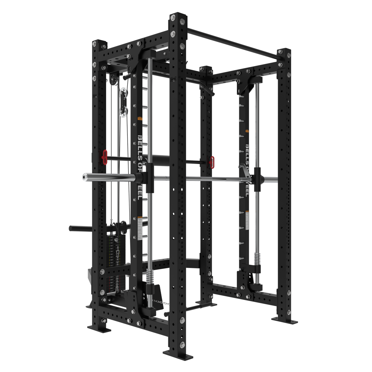 Bells Of Steel Smith Machine Rack With Lat Pulldown - Hydra (3" x 3", ⅝" Holes) - HYDRA-4POST-SMTH-STKLARA