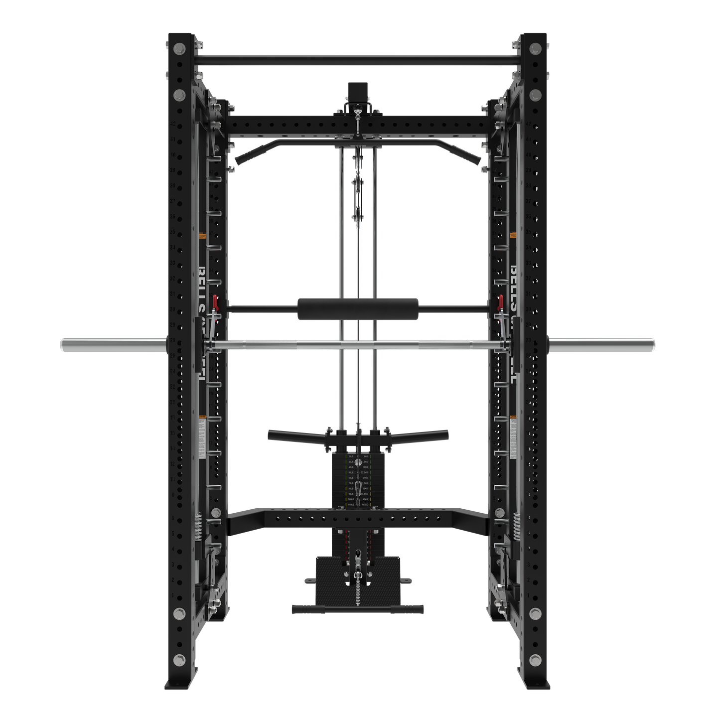 Bells Of Steel Smith Machine Rack With Lat Pulldown - Hydra (3" x 3", ⅝" Holes) - HYDRA-4POST-SMTH-STKLARA