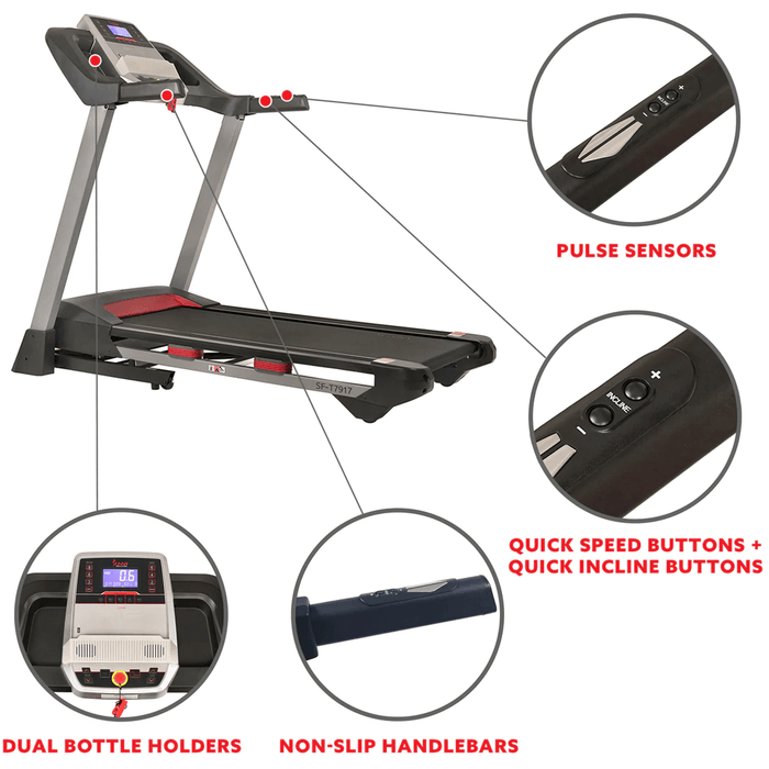 Sunny Health & Fitness Performance Treadmill with Heart Rate Monitoring, Bluetooth Speakers and Incline