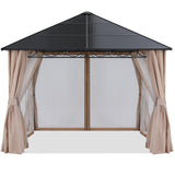 Mastercanopy 10x10 Outdoor Hardtop Gazebo Aluminum Frame Polycarbonate Top with Curtains and Netting - B0DHVKPJDR