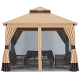 Mastercanopy 10x10 Outdoor Patio Gazebo with Double Roofs, Mosquito Netting and Privacy Screens - B0CWQFDTYQ