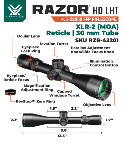 Vortex Optics Razor HD LHT 4.5-22x50 Riflescope XLR-2 MOA with Mount and Hat Bundle - RZR-42201_TRM-2pk_121-53-BCA