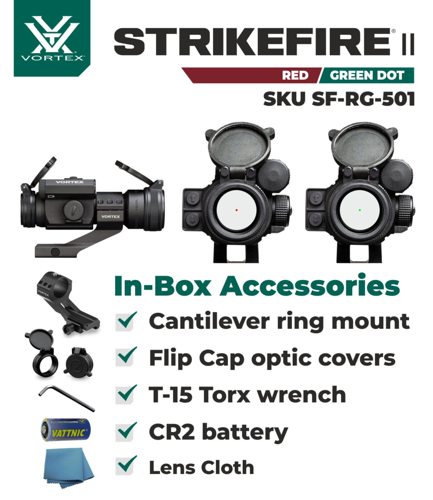 Vortex Optics Strikefire II Red/Green Dot Scope with Vortex Optics Magnifier and Free Hat Bundle - SF-RG-501_V3XM_Hat-CD