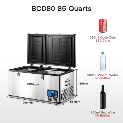 BODEGAcooler Portable Refrigerator Freezer 85qt/80L Dual Zone - BCD80