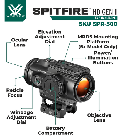 Vortex Optics Spitfire HD Gen II 5X Prism Scope BDC4 Reticle with Wearable4U Bundle - SPR-500_Hat-CD_LCP
