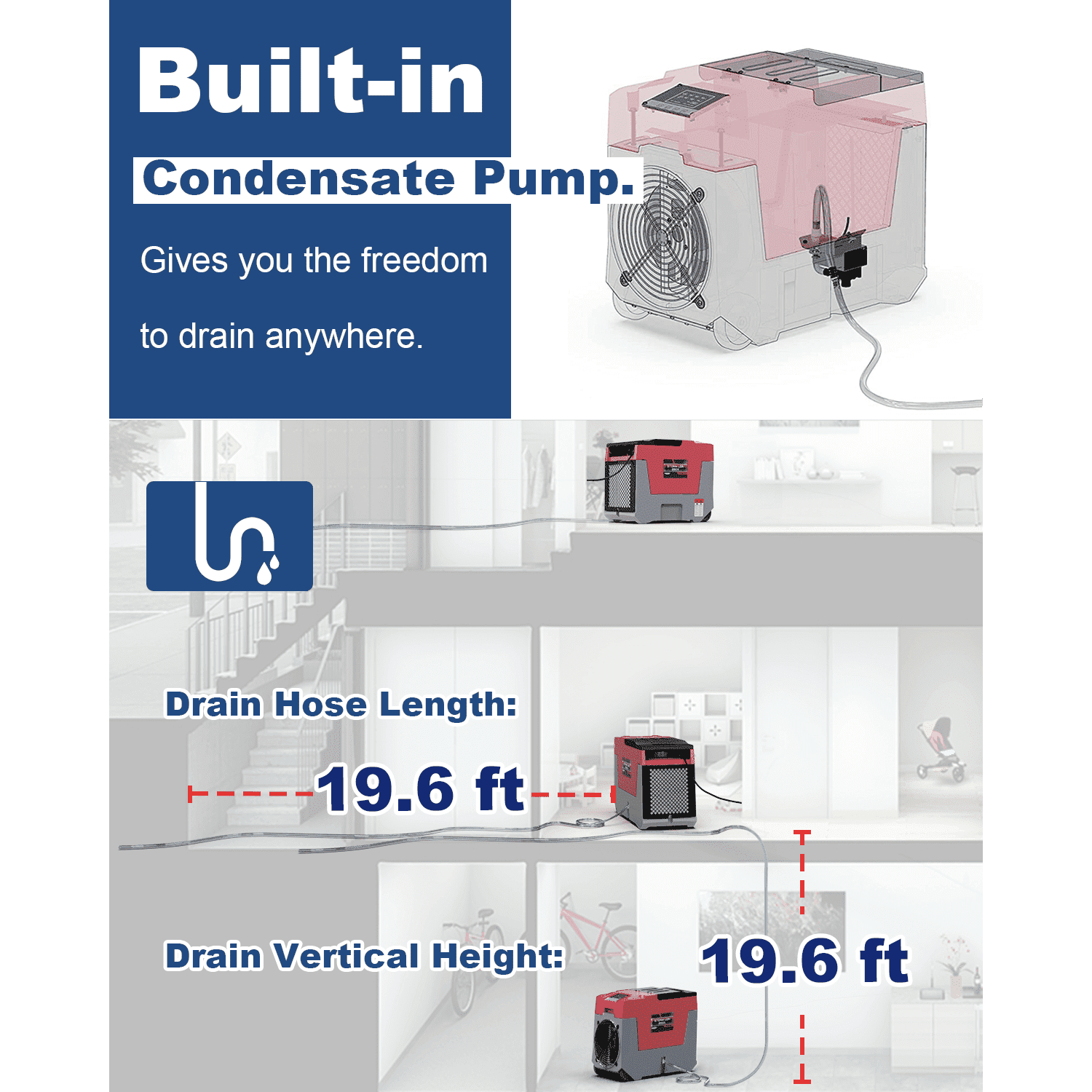 AlorAir® Storm LGR 850X | 180 PPD Smart Wi-Fi Commercial Dehumidifier with Pump - LGR 850X-Red