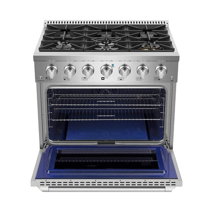 Combo Awoco 36” Freestanding 6 Burners Range with 36'' RH-WT-36 Wall Mount Range Hood - JK36A1-T-NG+RH-WT-36