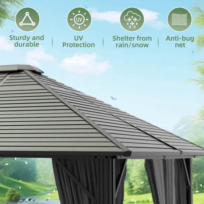 VEIKOUS 10'x12' Aluminum Hardtop Gazebo Pergola with Mesh Netting, Outdoor Gazebo Single Roof for Patio, Backyard, Garden - PG0201-20