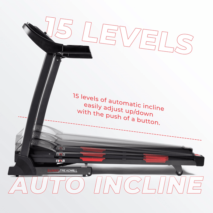 Sunny Health & Fitness Premium Folding Auto-Incline Smart Treadmill with Exclusive SunnyFit App Enhanced Bluetooth Connectivity