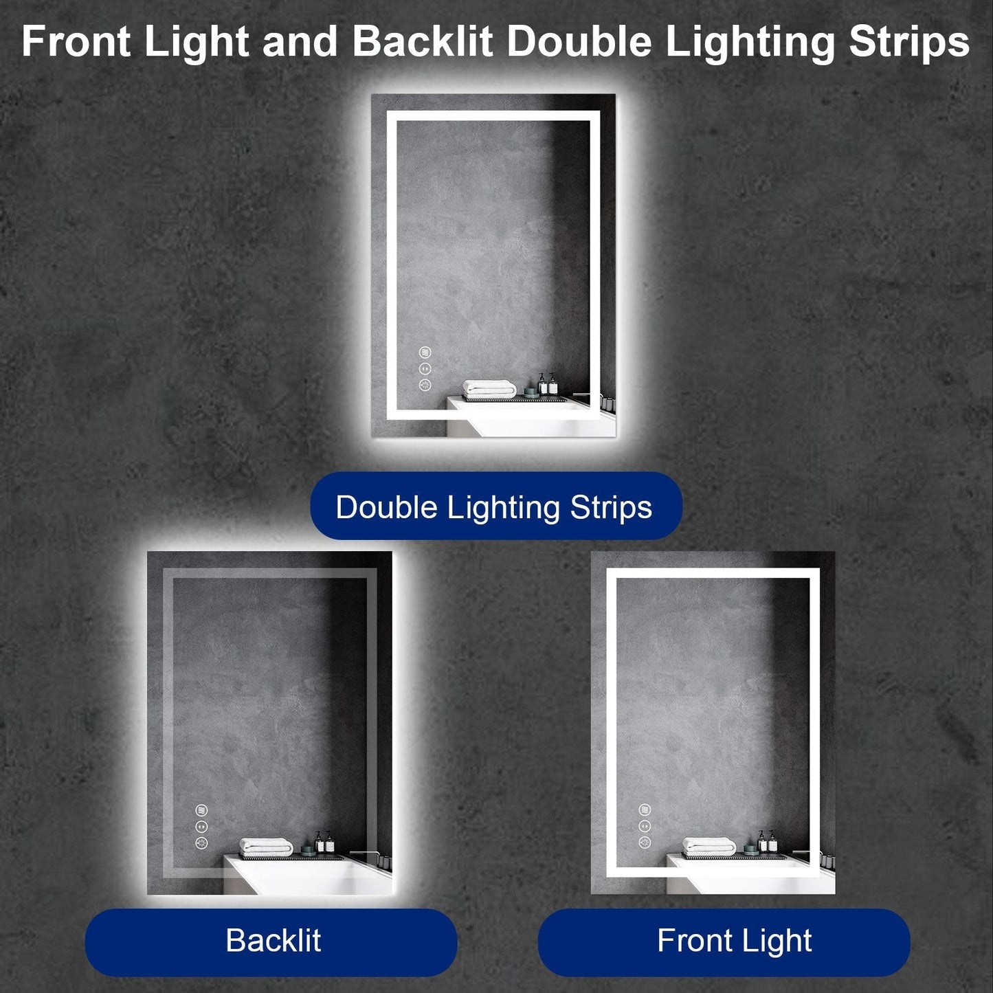 Awoco LED Bathroom Mirror with Light, Lighted Vanity Mirror with Backlit and Front Light, Dimmable Anti-Fog Memory Function Lighted Mirror with 3 Colors for Bathroom Wall - AWC-LM20S28