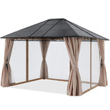 10x12 Outdoor Hardtop Gazebo Aluminum Frame Polycarbonate Top Canopy with Curtains and Netting - B0CHRVHD5S