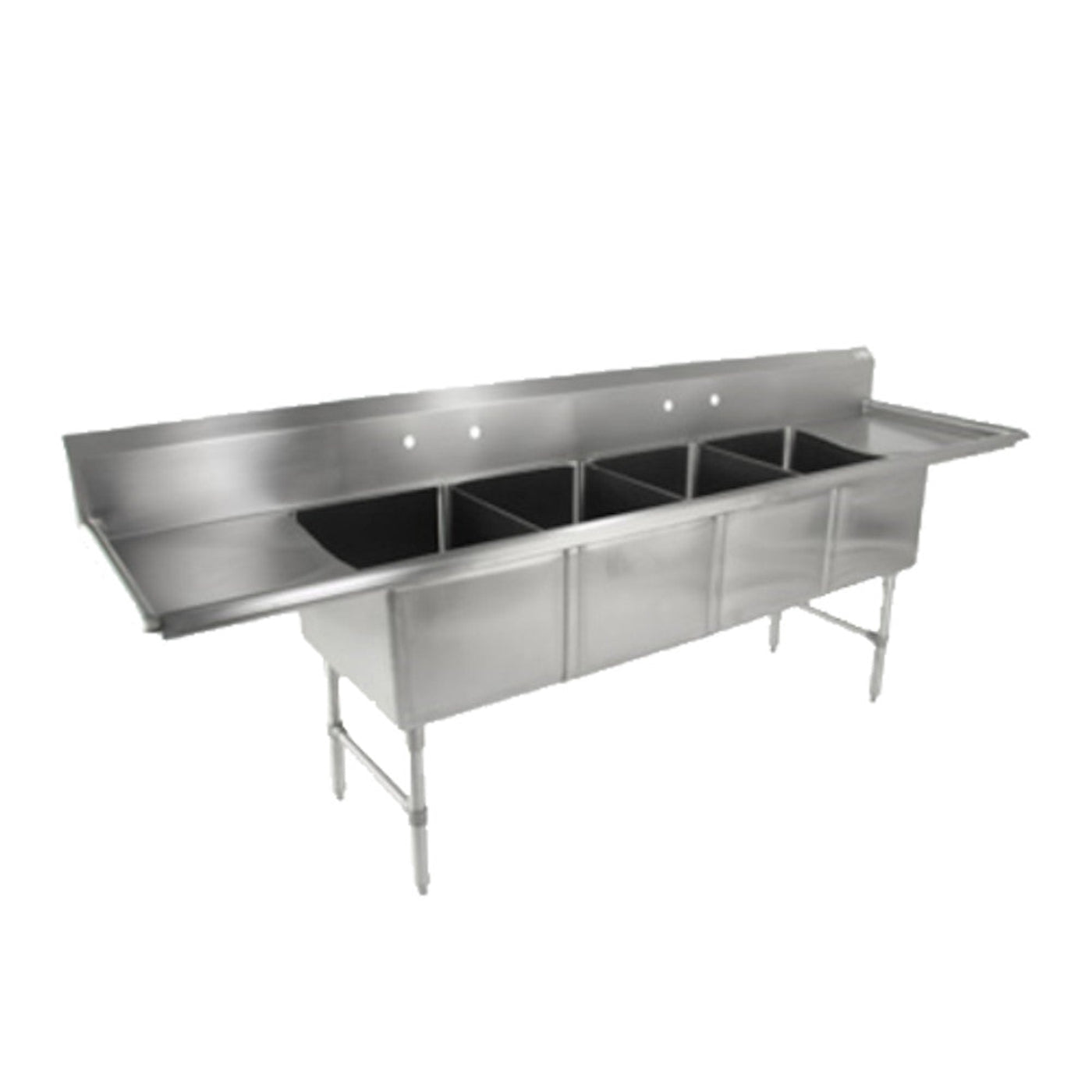 John Boos 4B18244-2D18 Four-Compartment Sink with Two 18" Drainboards - JB4B182442D18