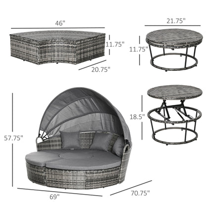 Outsunny Round Outdoor Daybed with Canopy, 4-Piece Sectional Outdoor Sofa, 3 Chairs, Tea Table, Gray - 862-047