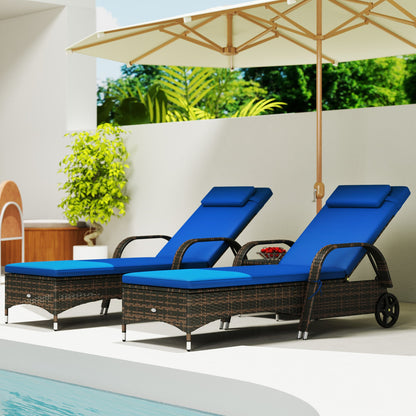 Outsunny 3-Piece Wicker Chaise Lounge Chair Set with Side Table, 5-Level Adjustable Backrest, Blue - 862-011V01BU