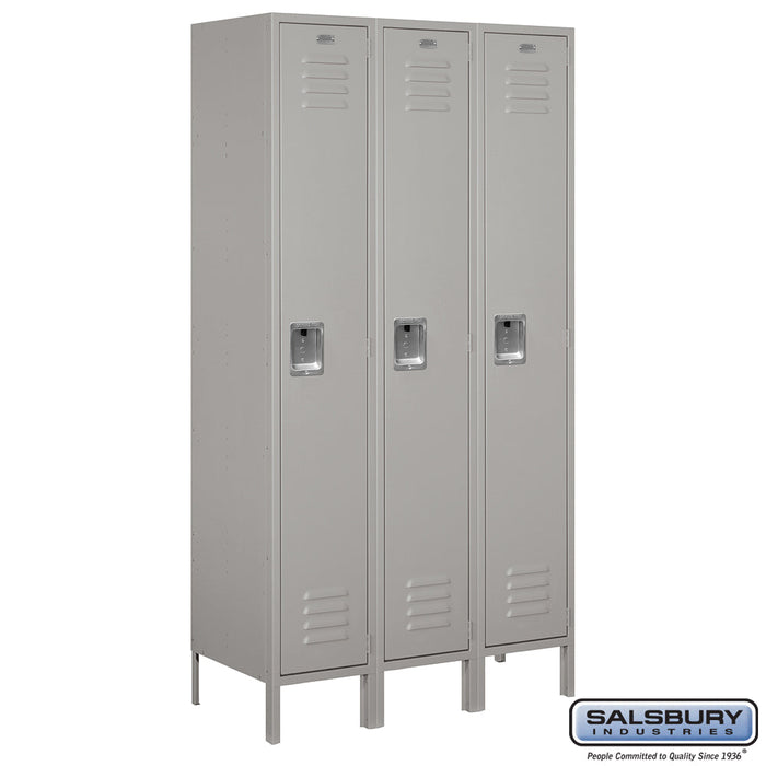 Salsbury 15" Wide Single Tier Standard Metal Locker - 3 Wide - 51368GY-A