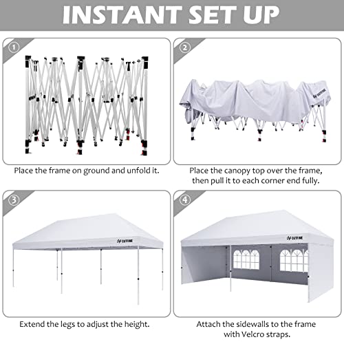 Outfine Canopy 10'x20' Pop Up Canopy Gazebo Commercial Tent with 4 Removable Sidewalls, Stakes X12, Ropes X6 for Patio Outdoor Party Events - B0B6VG1F73