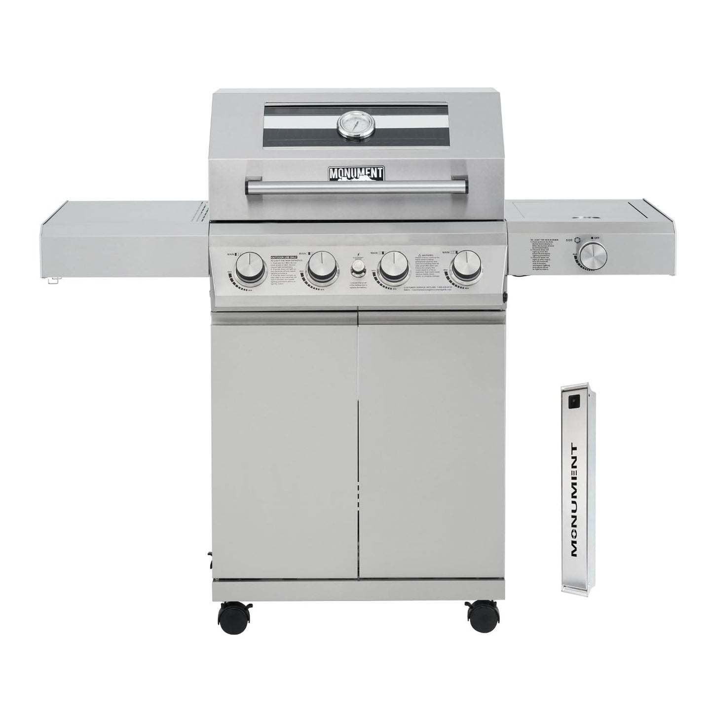 Monument Grills 4-Burner Propane Gas Grill with Side Burner & Smoker Box - B0D97CSJT1