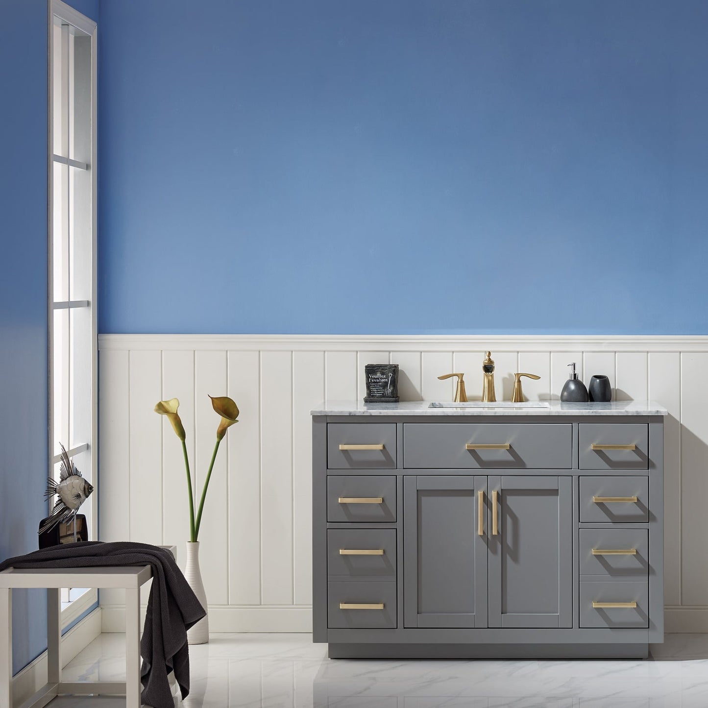 Altair Designs 48" single vanity with top - 531048-WH-CA-NM