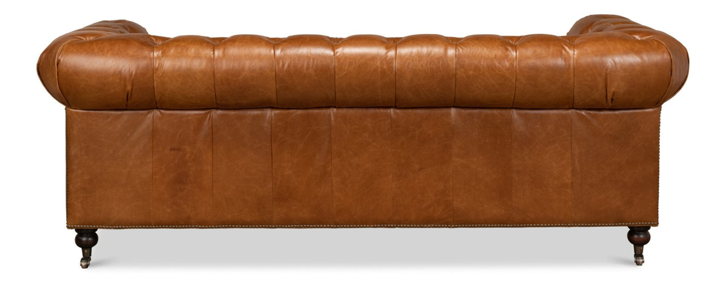 Modway Furniture Tufted Cuba Brown Leather Club Sofa – Stylish Design with Dark Hardwood Frame for Timeless Elegance