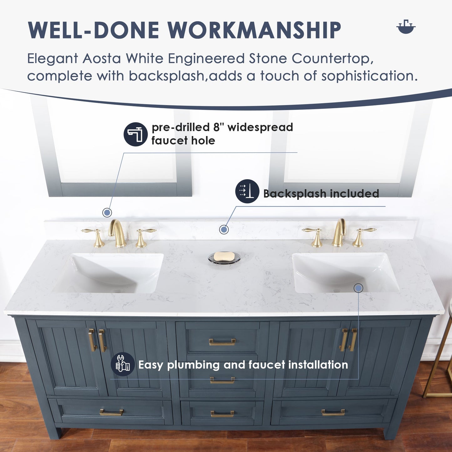 Altair Designs Isla 72" double vanity with top - 538072-CB-AW-NM