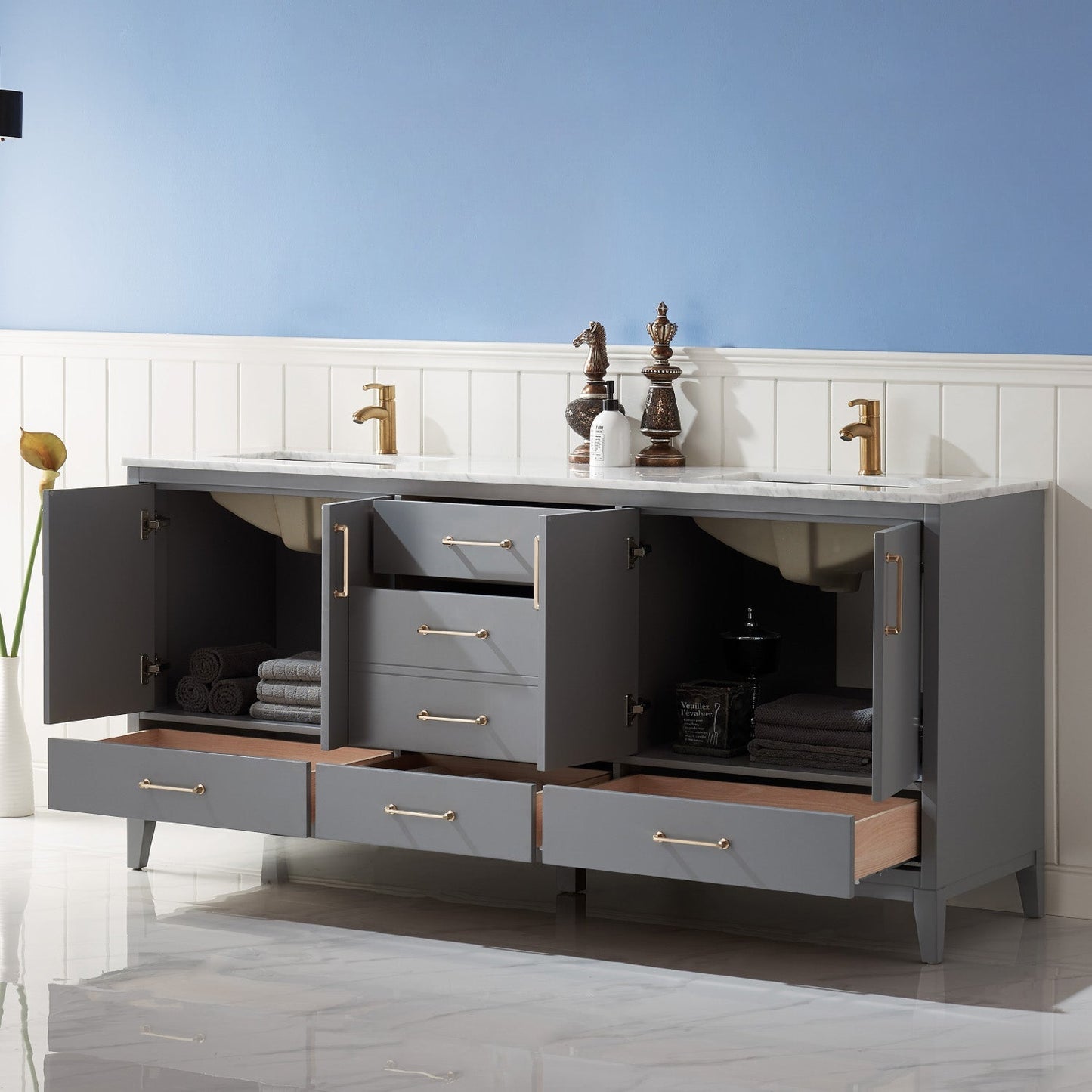 Altair Designs 72" double vanity with top - 541072-WH-CA-NM