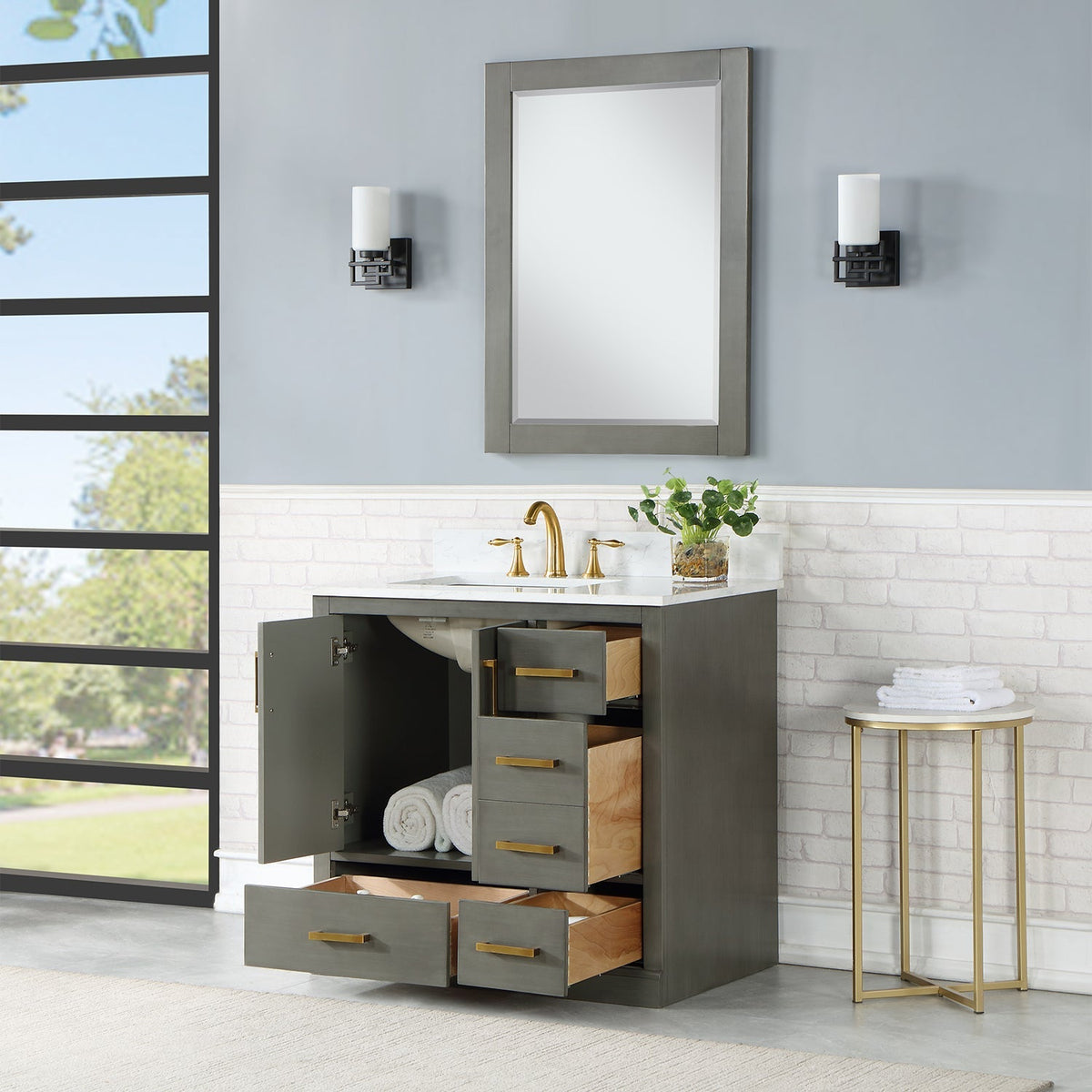 Altair Designs Monna 36" single vanity with top - 544036-WH-CG-NM